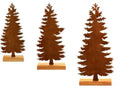 Set of three rustic metal Christmas tree elk ornaments with distressed iron finish.