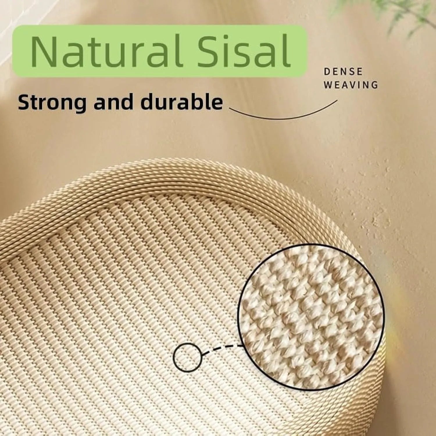 Large natural sisal cat scratching board with integrated lounging platform in beige