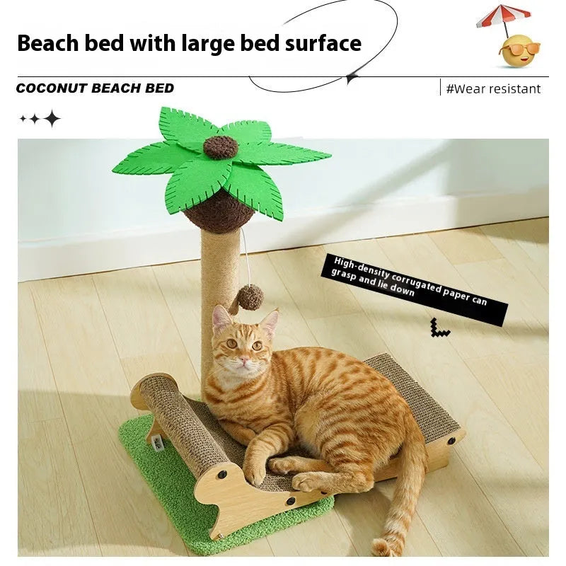 Wooden beach chair style cat furniture with hemp mat scratch surface and chamfered columns