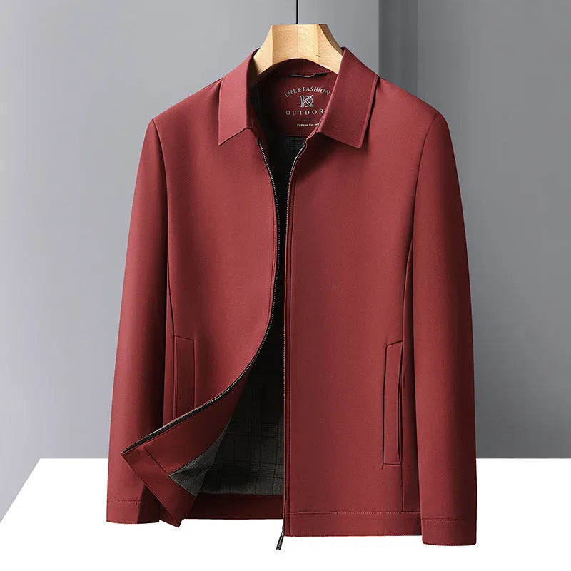 Men's solid colour polo collar casual jacket in loose fit with side pockets