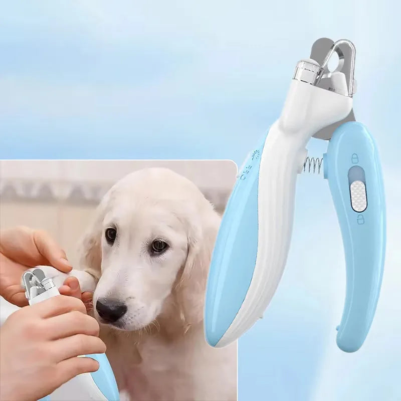 Whale Nail Clippers with LED light in Light Blue, showing half-moon blade and safety lock