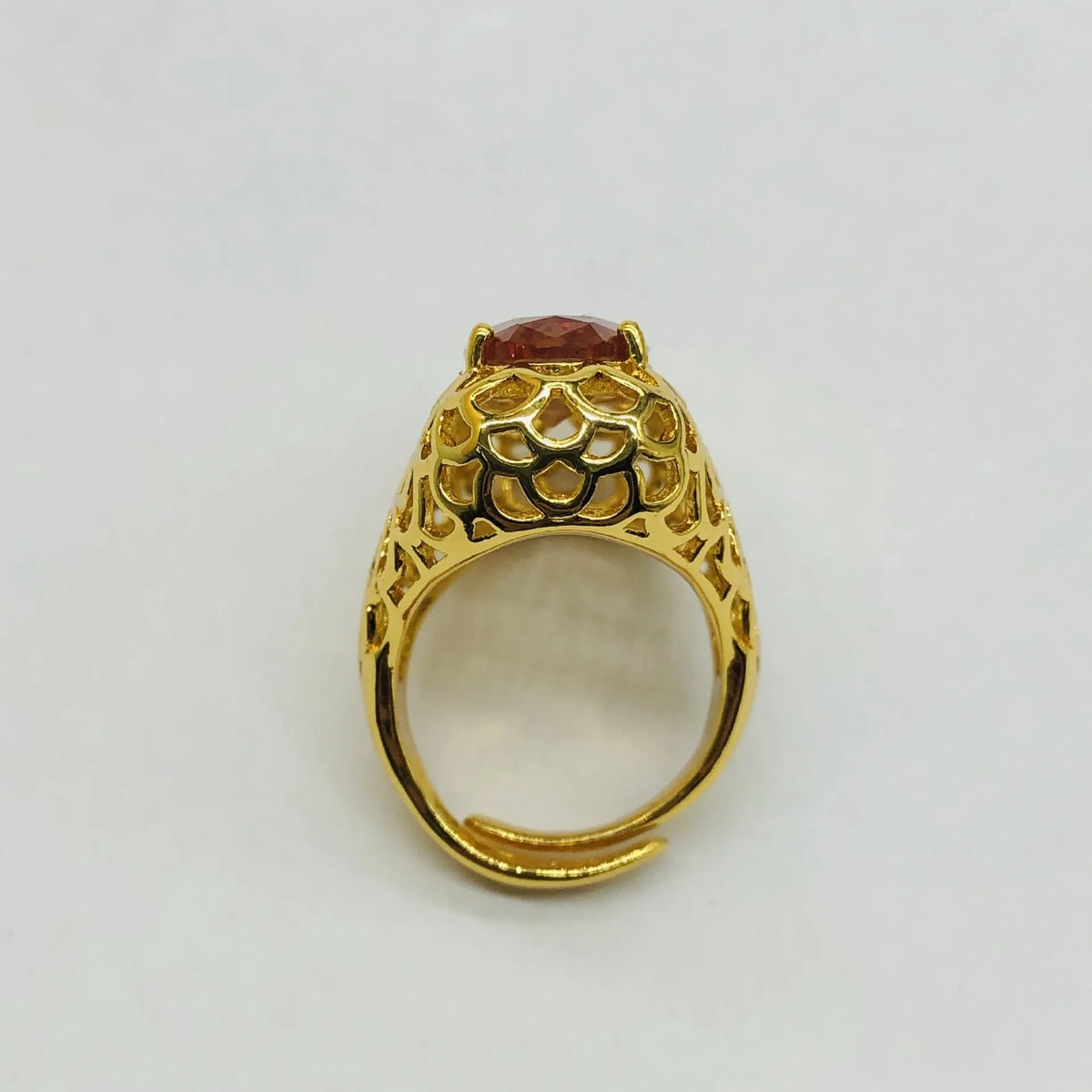 Women's hand inlaid copper-plated 18K gold ring with adjustable opening and hollow out design