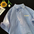 Blue and green striped loose fit polyester shirt with half sleeves