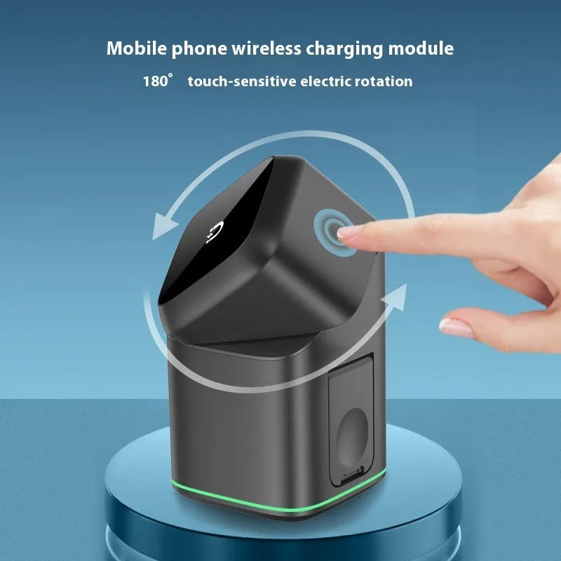 Mobile phone magnetic wireless charging stand showing 180-degree rotation capability
