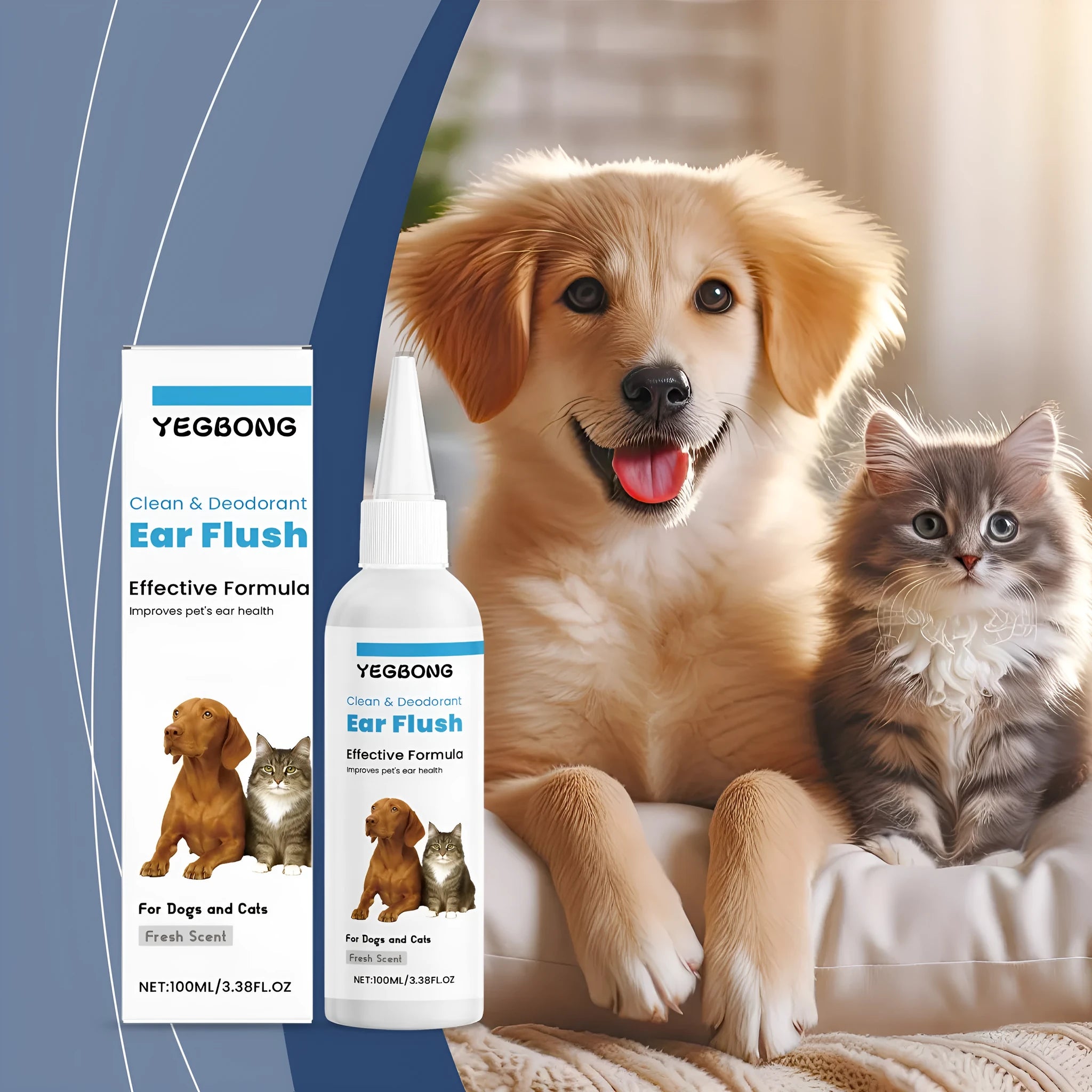 100ml bottle of gentle ear cleaning solution for dogs and cats.