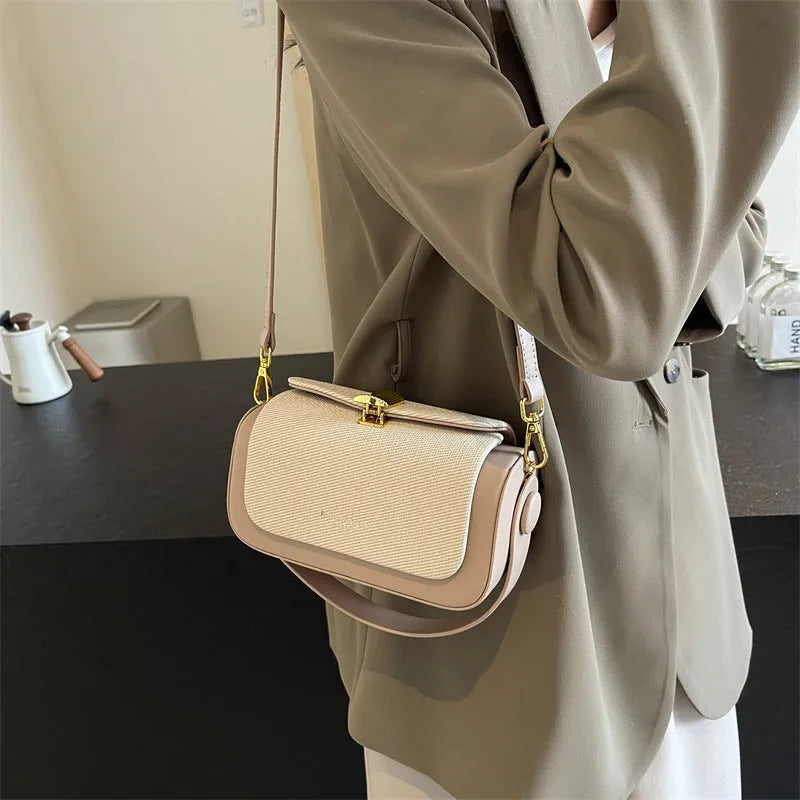 Women's PU messenger bag in horizontal square design with crossbody strap