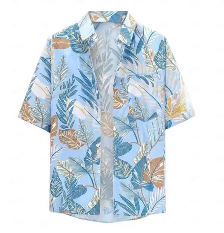 Men's short sleeve Hawaiian shirt with 3D printed pattern in regular fit cardigan style