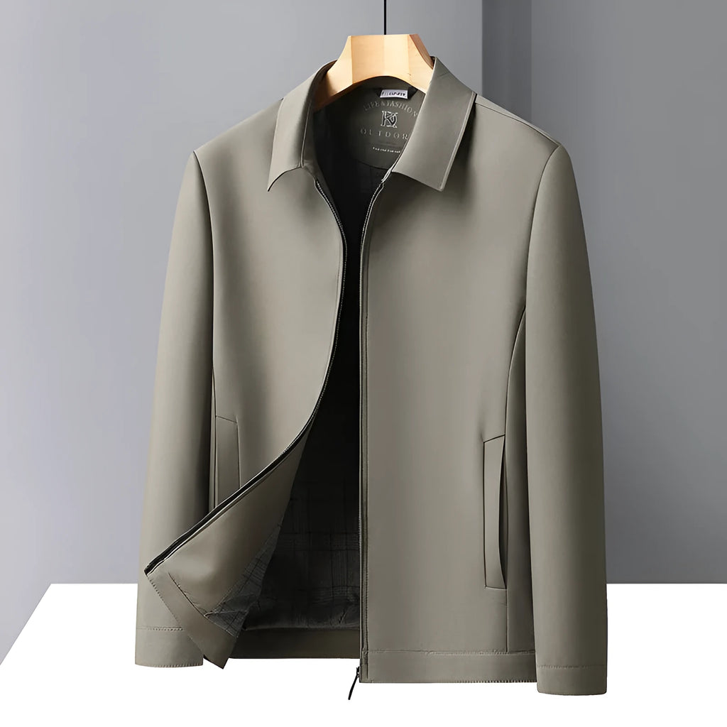 Men's solid colour polo collar casual jacket in loose fit with side pockets