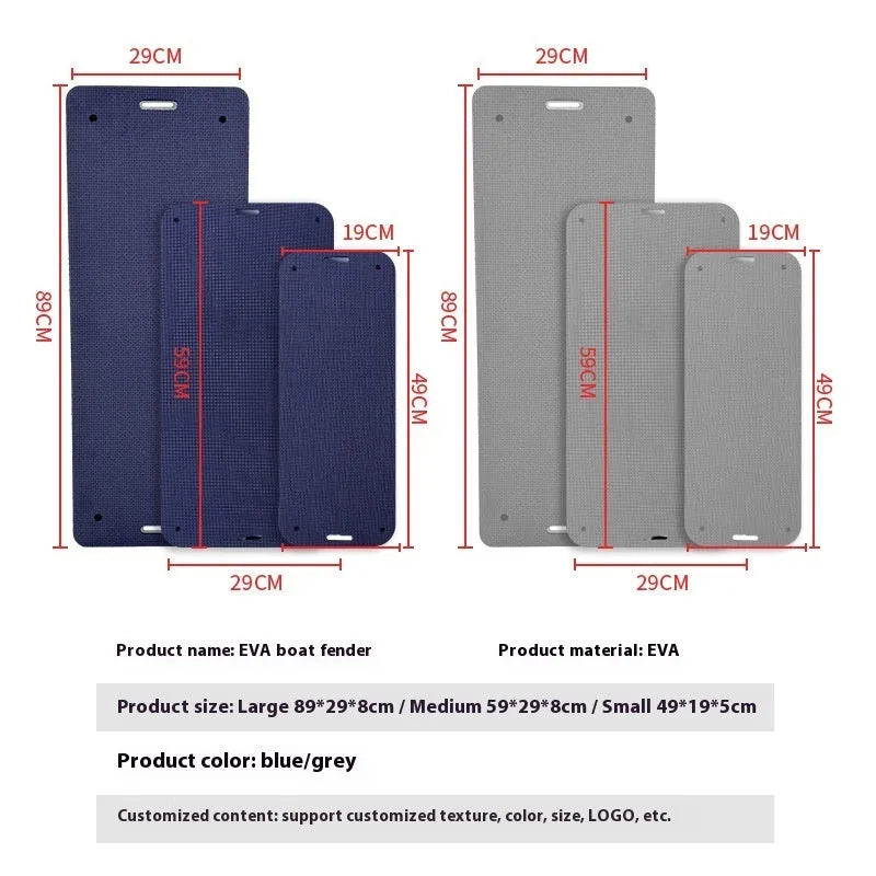Blue EVA foam boat fender showing thickened rectangular design for marine anti-collision protection