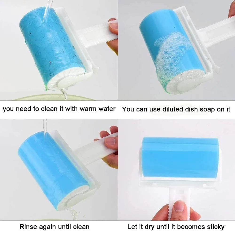 Washable reusable lint roller for pet hair removal in blue green pink yellow colours