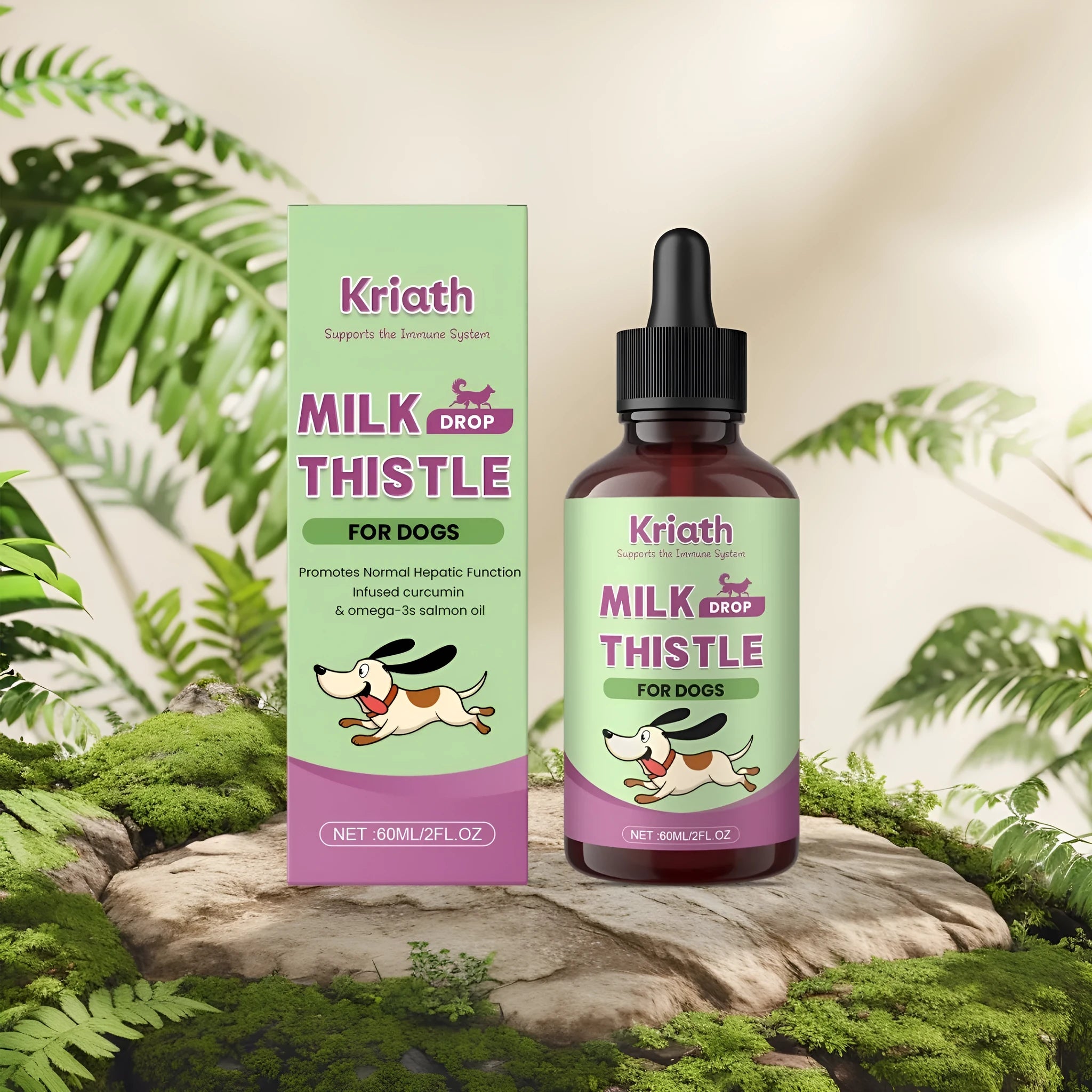 60ml bottle of Dog Milk Thistle Extract Nutrient Solution supplement for canine liver and skin health.