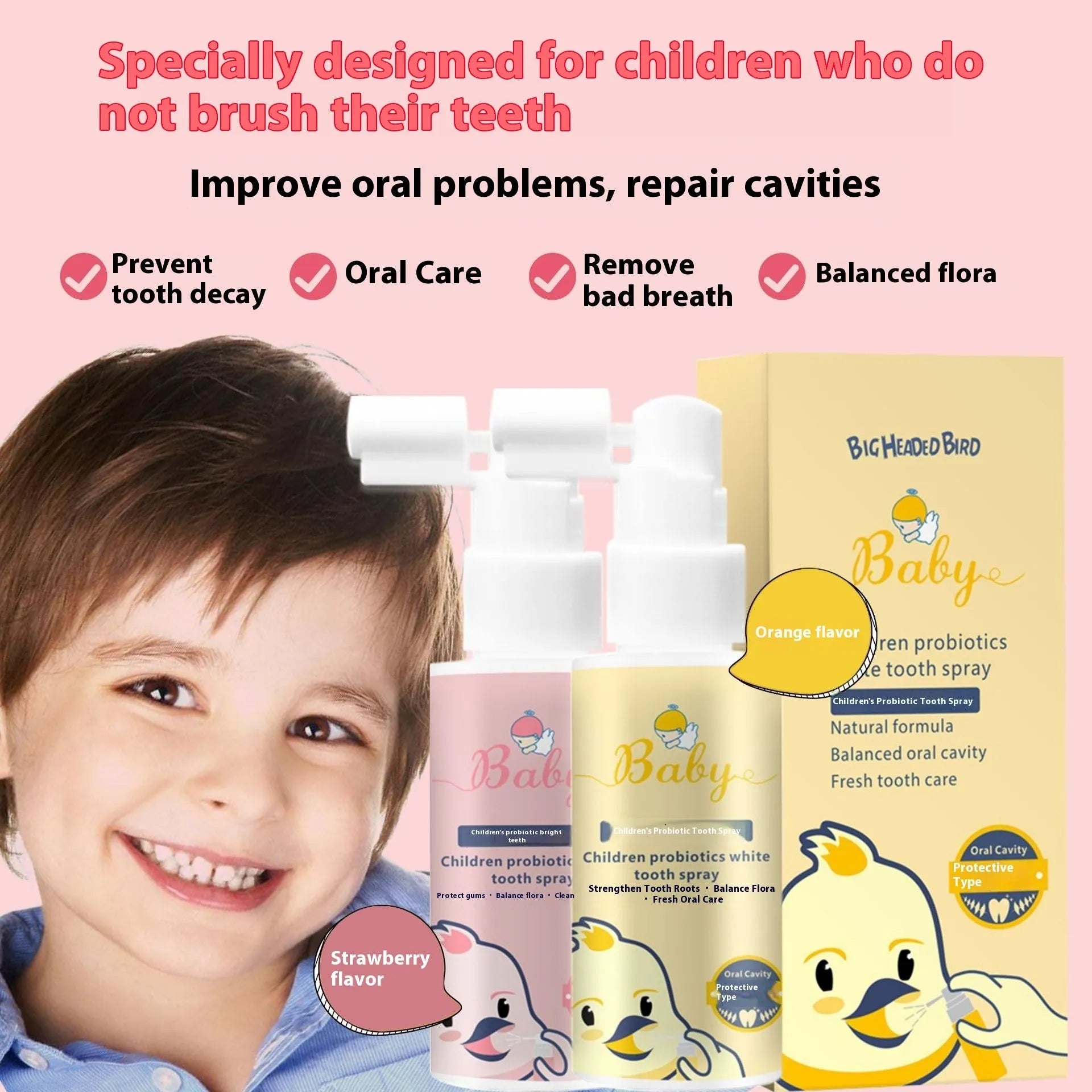 Children's probiotic anticavity teeth whitening spray bottle in 40ml size with spray applicator