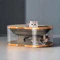 Transparent white cat scratch board nest tunnel toy with diamond design measuring 58x45x23cm