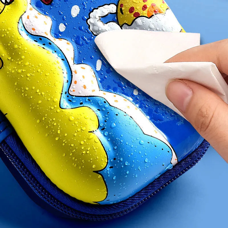 3D leather pencil case with embossed astronaut rocket pattern on surface