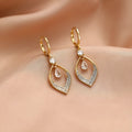 Women's copper electroplated zircon teardrop tassel earrings with gold or silver ear posts