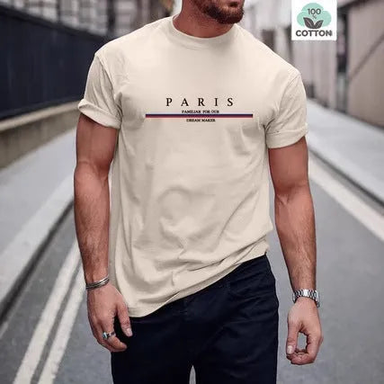 Men's printed short-sleeved cotton t-shirt in loose fit casual style