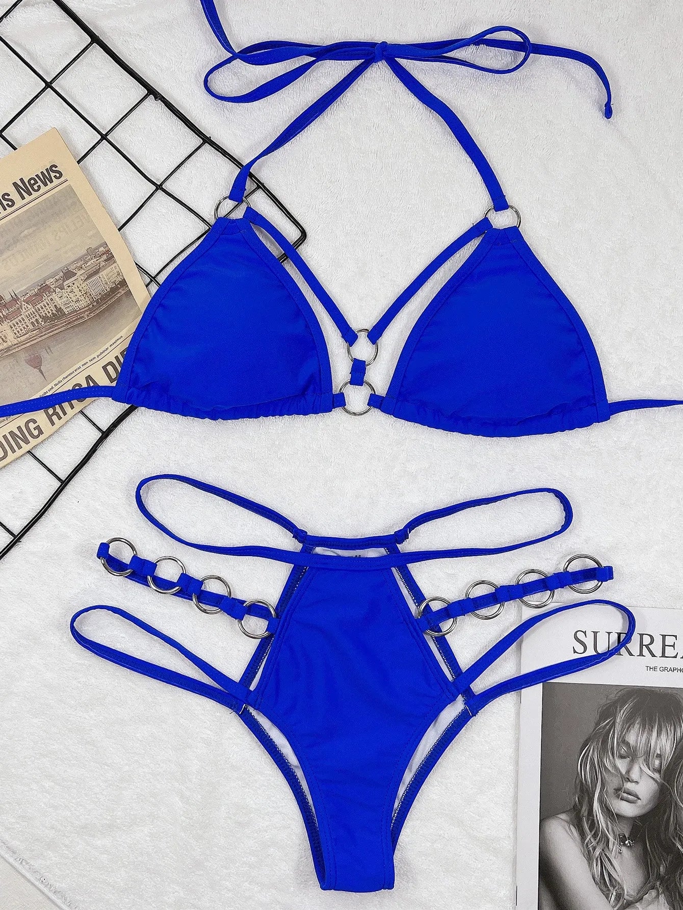 Women's separated nylon bikini set in red, black, brown, rose red, or sapphire blue colours