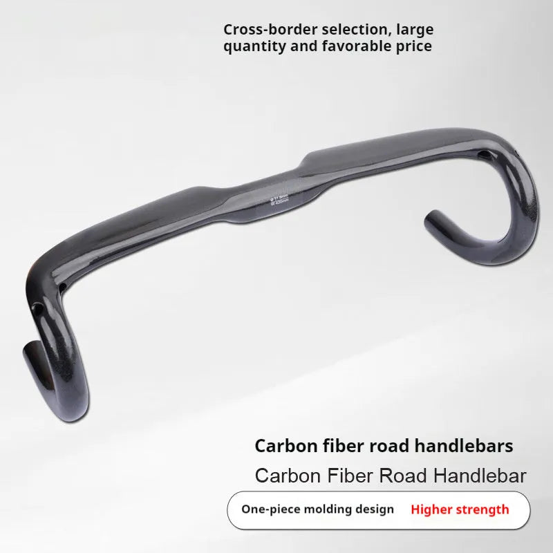 Carbon fibre road bicycle drop handlebar in black grey silver, shown in UD matte and bright finishes