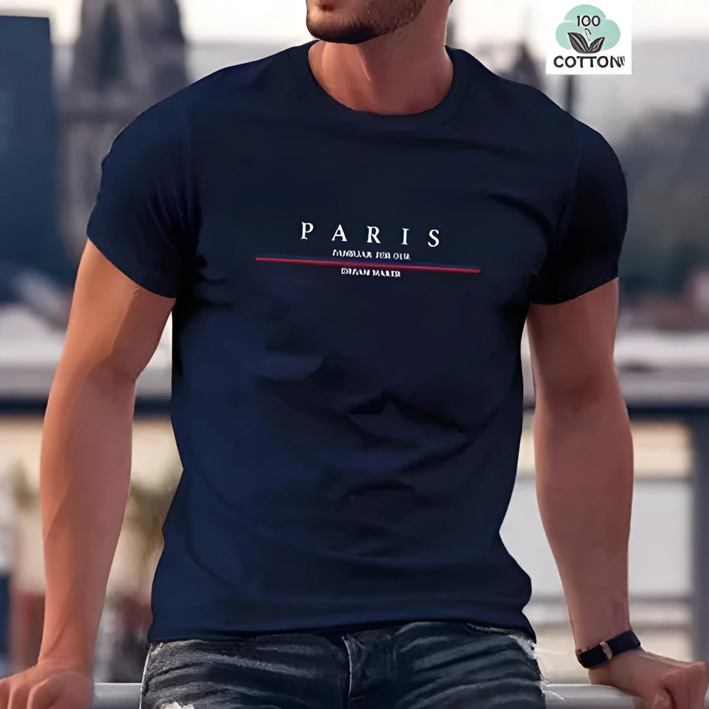 Men's printed short-sleeved cotton t-shirt in loose fit casual style