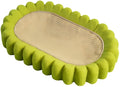 Green oval cat scratch pad and lounger bed made from sisal fabric.