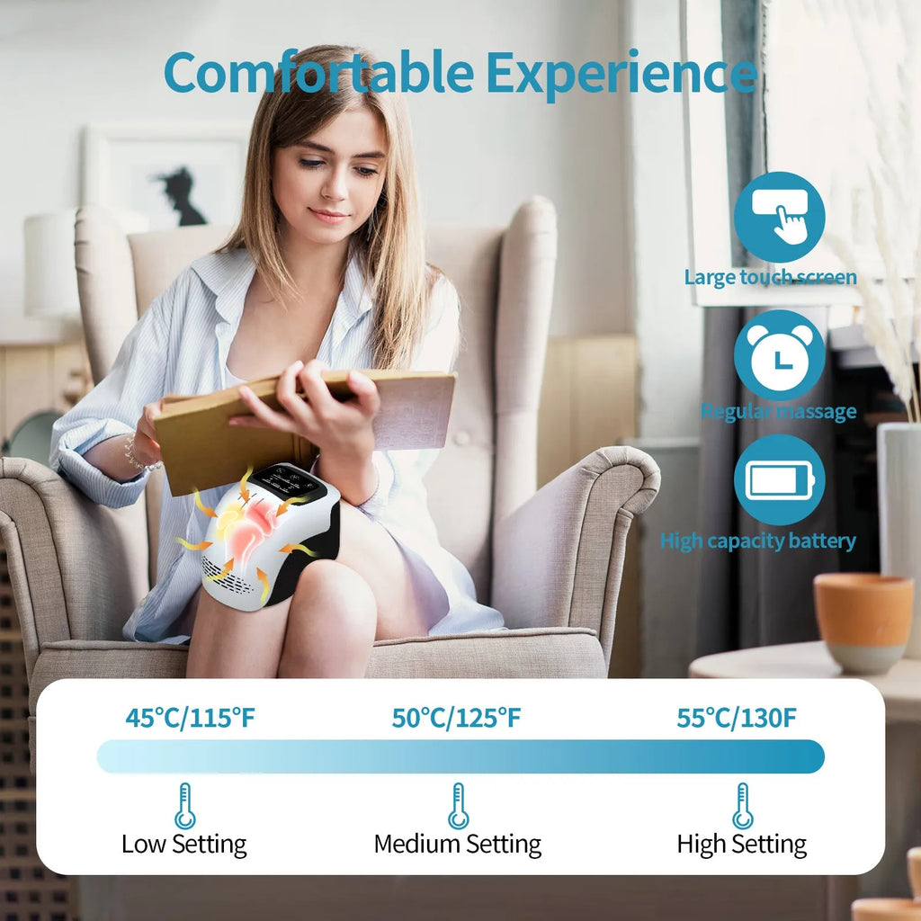 Intelligent electric knee massager in white colour for knee physiotherapy and pain relief
