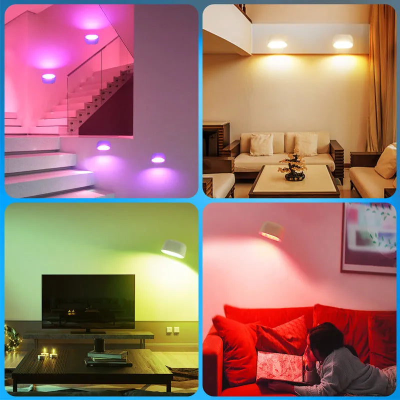Oval-shaped remote touch magnetic wall lamp with colour changing LEDs on a magnetic mount.
