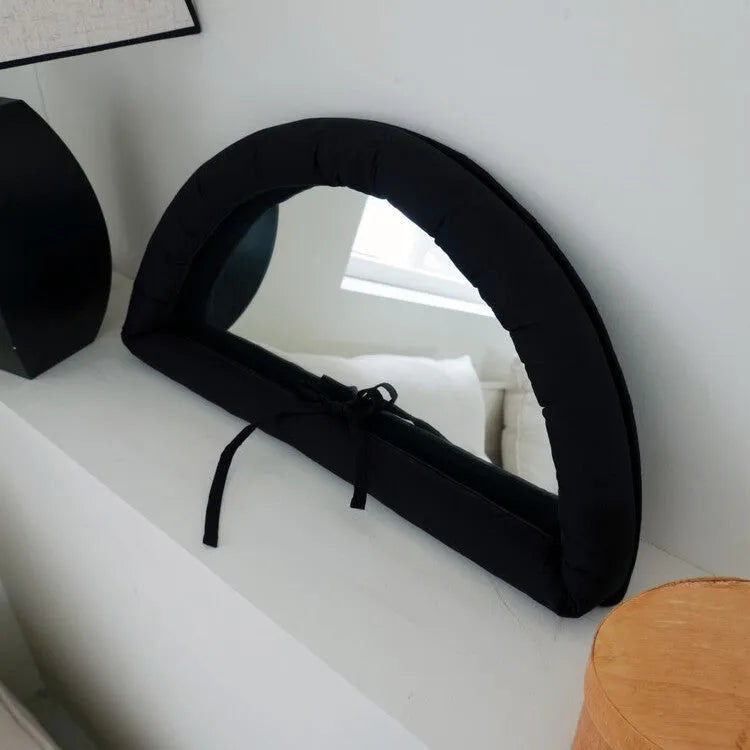 Hanging fabric mirror panel with cotton filling in white, black, or sapphire blue colours